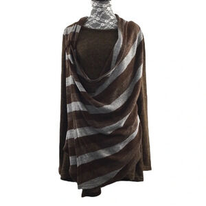 A'reve Brown Gray Striped Knit Cowl Neck Sweater Womens Medium Modcloth Cardigan